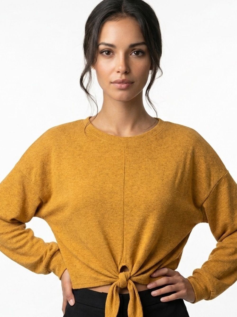 H&M | Tie Front Long Sleeve Top Mustard Yellow M